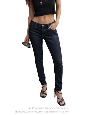 ROXY Y2K Low Rise Skinny Jeans Dark Wash Stretch Indie Sleaze W27